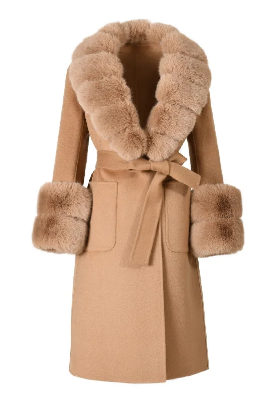  MIMI Camel Cashmere coat with Premium Faux Fur