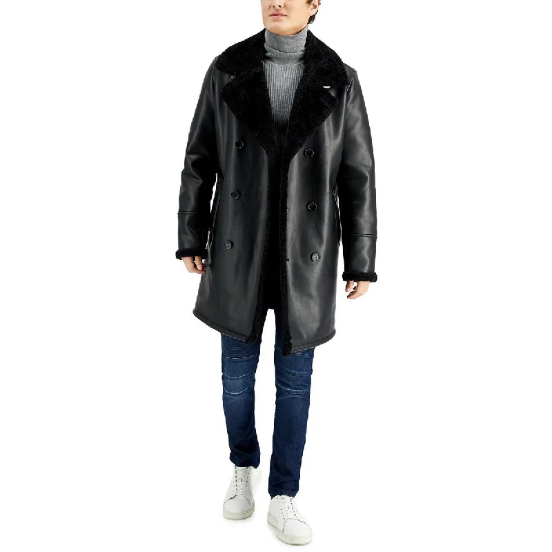 Women's Artificial Fur - Trimmed Lapel Pins​ Guess Mens Faux Leather Faux Fur Long Coat