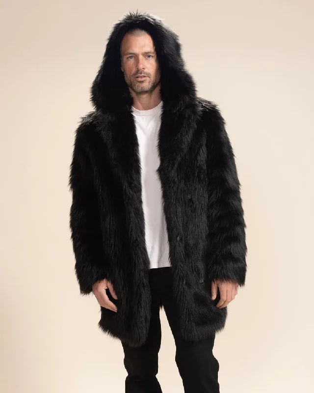Women's Artificial Fur - Trimmed Slippers​ Hooded Men's Faux Fur Coat | Black Wolf