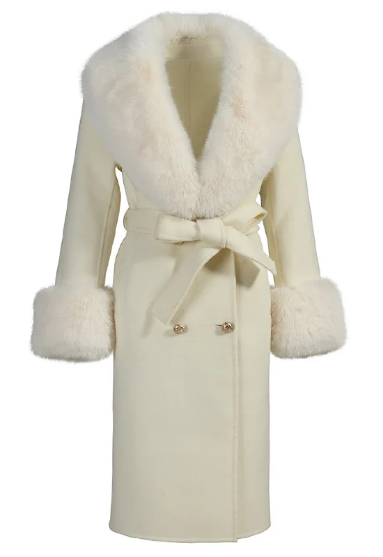  LONDON Off White Cashmere Coat With Faux Fur