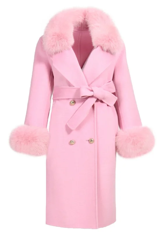  LONDON Pink Cashmere Coat With Faux Fur
