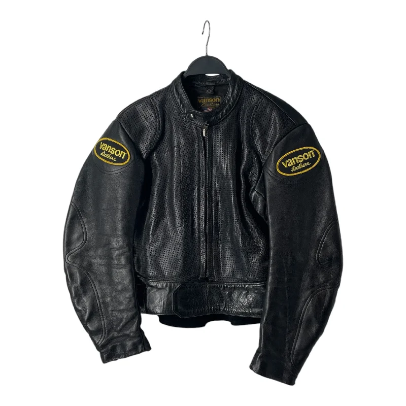 Women's leather A - line leather skirts VANSON/Leather Jkt/8/Leather/BLK/PERFORATED CROPPED MOTO JACKET