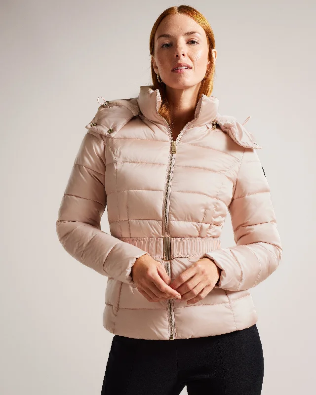 Women's long - sleeve wool coats in a houndstooth pattern for a classic charm Abbiiee Belted Padded Coat With Detachable Hood Dusky-Pink Women's long - sleeve wool coats in a houndstooth pattern for a classic charm Abbiiee Belted Padded Coat With Detachable Hood Dusky-Pink