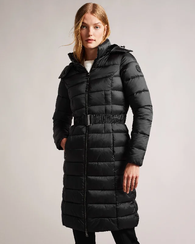 Women's cropped leather coats with silver studs for an edgy look Aliciee Long Padded Showerproof Coat Black Women's cropped leather coats with silver studs for an edgy look Aliciee Long Padded Showerproof Coat Black
