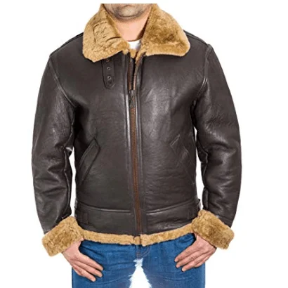 Women's Artificial Fur - Trimmed Mary Janes​ Aviator Faux Fur Brown Men’s Leather Jacket