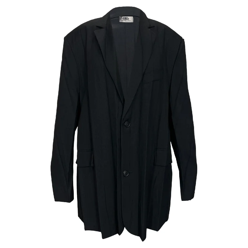 Women's Tailored Stretch Blazers in Navy Blue for Business Meetings Balenciaga Single-Breasted Blazer with Pockets in Black Polyester Women's Tailored Stretch Blazers in Navy Blue for Business Meetings Balenciaga Single-Breasted Blazer with Pockets in Black Polyester