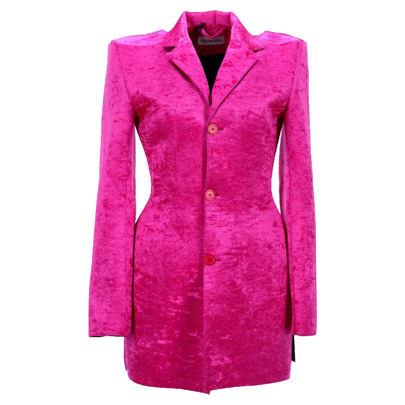 Women's Tailored Stretch Blazers in Navy Blue for Business Meetings Balenciaga Single-Breasted Structured Blazer in Pink Velvet Women's Tailored Stretch Blazers in Navy Blue for Business Meetings Balenciaga Single-Breasted Structured Blazer in Pink Velvet