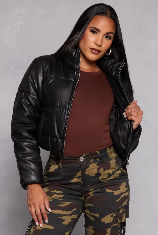 Women's leather leather ankle boots with a lug sole Faux Leather Funnel Neck Puffer Jacket Women's leather leather ankle boots with a lug sole Faux Leather Funnel Neck Puffer Jacket