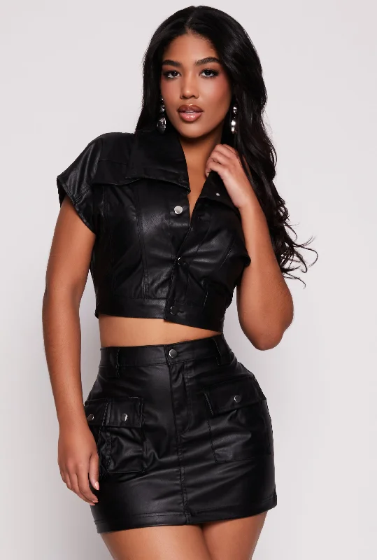 Women's leather leather opera gloves for a special occasion Faux Leather Short Sleeve Cropped Jacket Women's leather leather opera gloves for a special occasion Faux Leather Short Sleeve Cropped Jacket