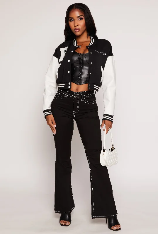 Women's leather pencil leather skirts for a formal look B Initial Chenille Patch Cropped Varsity Jacket Women's leather pencil leather skirts for a formal look B Initial Chenille Patch Cropped Varsity Jacket
