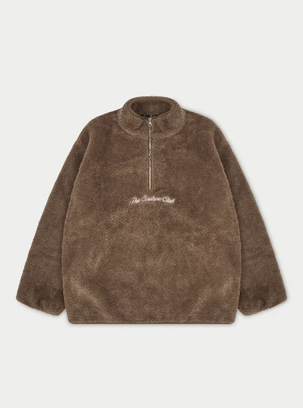 Belted women's cashmere coats in soft pastels for a luxurious feel BORG QUARTER ZIP FUNNEL NECK JUMPER - BROWN Belted women's cashmere coats in soft pastels for a luxurious feel BORG QUARTER ZIP FUNNEL NECK JUMPER - BROWN