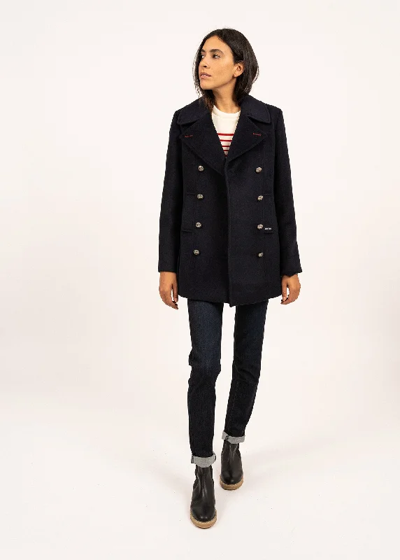 Water - resistant women's trench coats with adjustable cuffs for rainy days St Briac peacoat - in wool (NAVY) Water - resistant women's trench coats with adjustable cuffs for rainy days St Briac peacoat - in wool (NAVY)