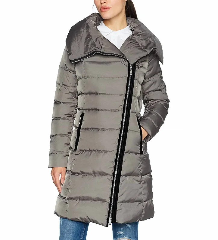 women's long - length down coat with free shipping​ Brooklyn Asymmetric Long Puffer Coat In Mink Gray