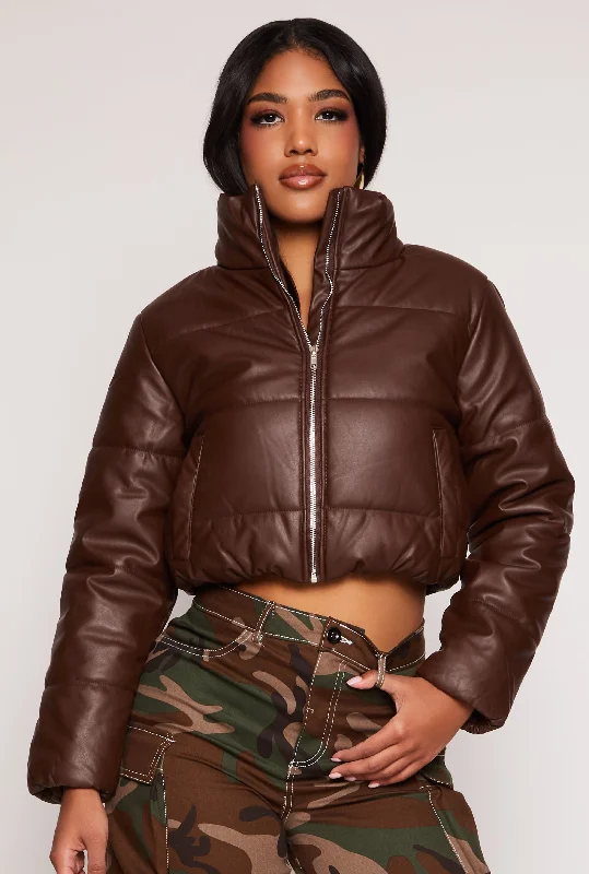 Women's leather leather wedge boots for a trendy look Faux Leather Funnel Neck Puffer Jacket Women's leather leather wedge boots for a trendy look Faux Leather Funnel Neck Puffer Jacket