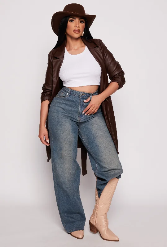 Women's leather leather cowboy hats for a western look Faux Leather Tie Waist Belted Coat Women's leather leather cowboy hats for a western look Faux Leather Tie Waist Belted Coat