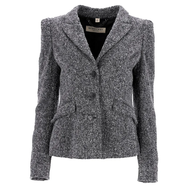 Plus Size Women's Embroidered Blazers in Floral Patterns for a Feminine Touch Burberry London Single-Breasted Tweed Blazer in Grey Polyester Plus Size Women's Embroidered Blazers in Floral Patterns for a Feminine Touch Burberry London Single-Breasted Tweed Blazer in Grey Polyester
