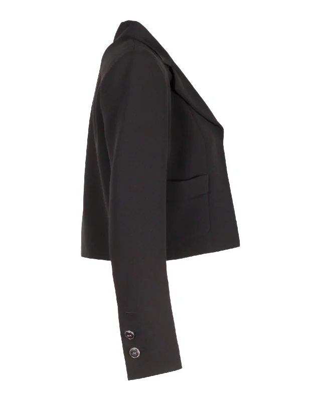 Plus Size Women's Faux Fur - Trimmed Blazers in Black for a Luxurious Look Chanel Cropped Open-Front Blazer in Black Silk Plus Size Women's Faux Fur - Trimmed Blazers in Black for a Luxurious Look Chanel Cropped Open-Front Blazer in Black Silk