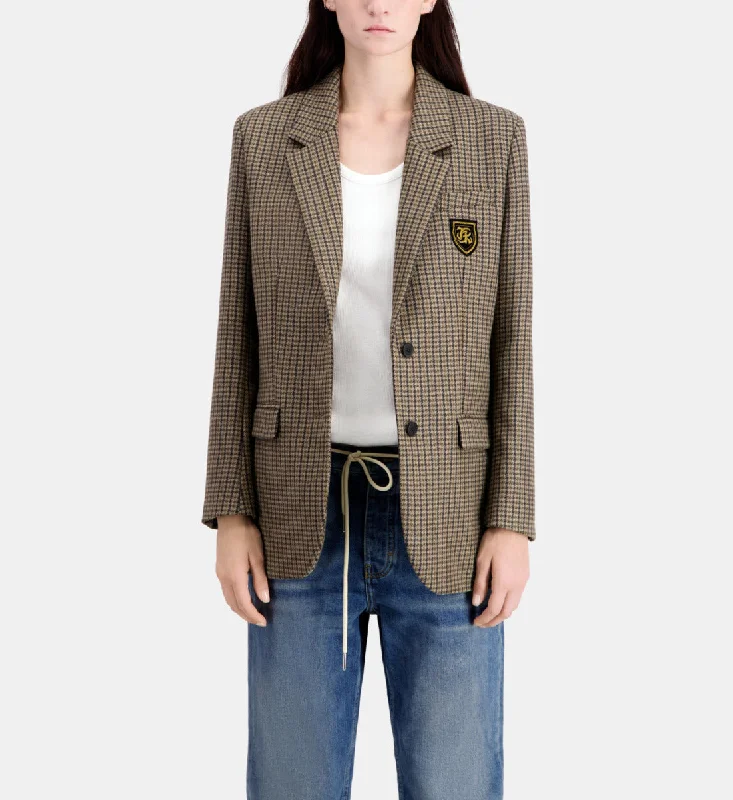 Plus Size Women's Military - Inspired Blazers with Gold Accents for a Bold Look Checkered Blazer Plus Size Women's Military - Inspired Blazers with Gold Accents for a Bold Look Checkered Blazer