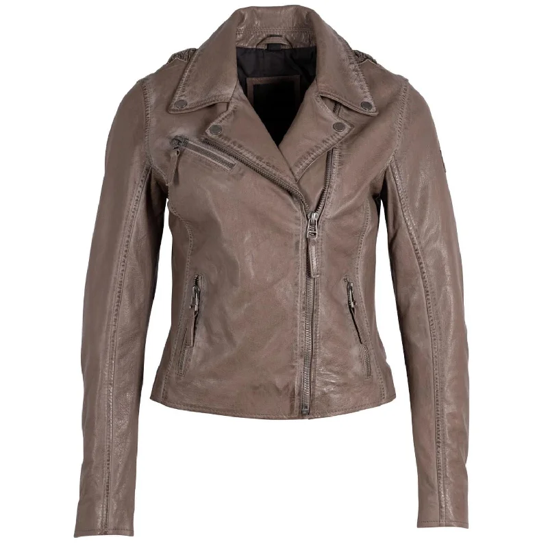 Women's leather leather flare pants for a retro feel Christy Rf Leather Jacket In Taupe Women's leather leather flare pants for a retro feel Christy Rf Leather Jacket In Taupe