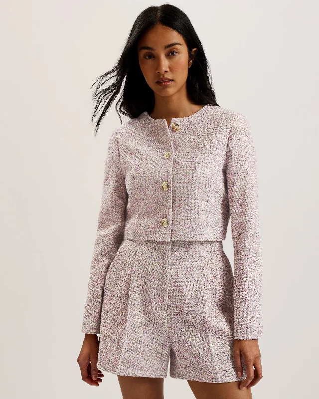 Mid - length women's down coats in a slim fit for a modern and sleek appearance Consta Tailored Fitted Boucle Cropped Jacket Ivory Mid - length women's down coats in a slim fit for a modern and sleek appearance Consta Tailored Fitted Boucle Cropped Jacket Ivory