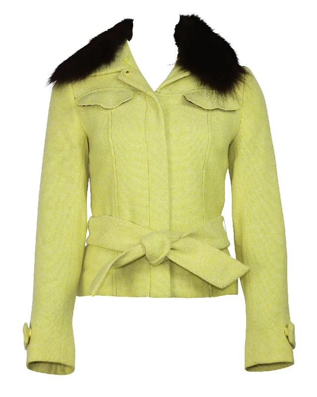 Women's Artificial Fur - Trimmed Loafers​ Dolce & Gabbana Tweed Belted Jacket with Detachable Fur in Yellow Wool