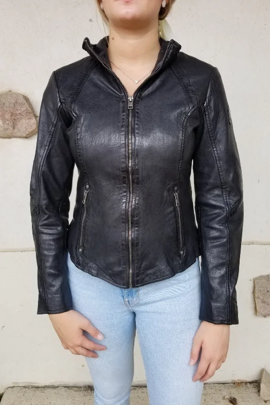 Women's leather leather hats with a leather band and buckle Else Jacket