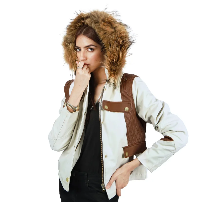 Women's leather leather evening dresses with a backless design Ruxi Elia Faux Fur Hooded Down Jacket Women's leather leather evening dresses with a backless design Ruxi Elia Faux Fur Hooded Down Jacket