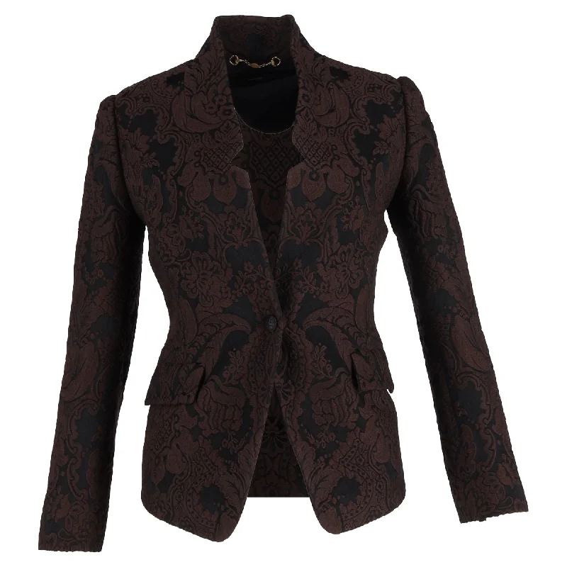 Plus Size Women's Embroidered Blazers in Floral Patterns for a Feminine Touch Gucci 2010s Floral-Jacquard Blazer in Brown Wool Plus Size Women's Embroidered Blazers in Floral Patterns for a Feminine Touch Gucci 2010s Floral-Jacquard Blazer in Brown Wool