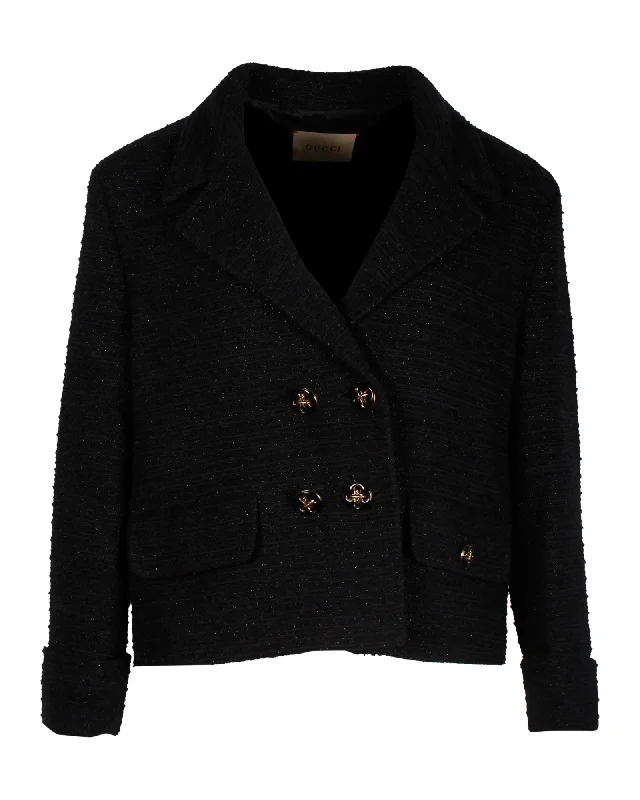 Women's Slim - Fit Blazers in Charcoal Gray for a Professional Appearance Gucci Glitter Double-Breasted Blazer Jacket in Black Viscose Women's Slim - Fit Blazers in Charcoal Gray for a Professional Appearance Gucci Glitter Double-Breasted Blazer Jacket in Black Viscose