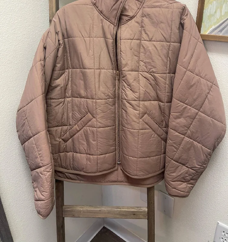 down coat for winter hikers with back support​ Haley Quilted Puffer Jacket In Mocha