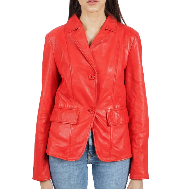 Women's leather leather fedora hats Helena Blazer Red Leather Jacket