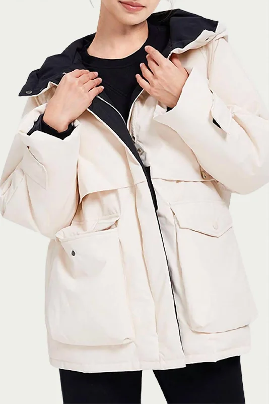 down coat for dog walkers in cold weather​ Hooded Shell Down Coat In Ivory
