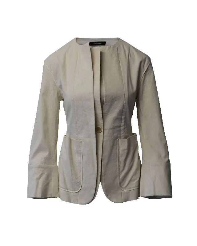 Women's Peplum Blazers in Emerald Green for a Stylish Work Attire Isabel Marant Double Lapel Blazer in Ecru Cotton Women's Peplum Blazers in Emerald Green for a Stylish Work Attire Isabel Marant Double Lapel Blazer in Ecru Cotton
