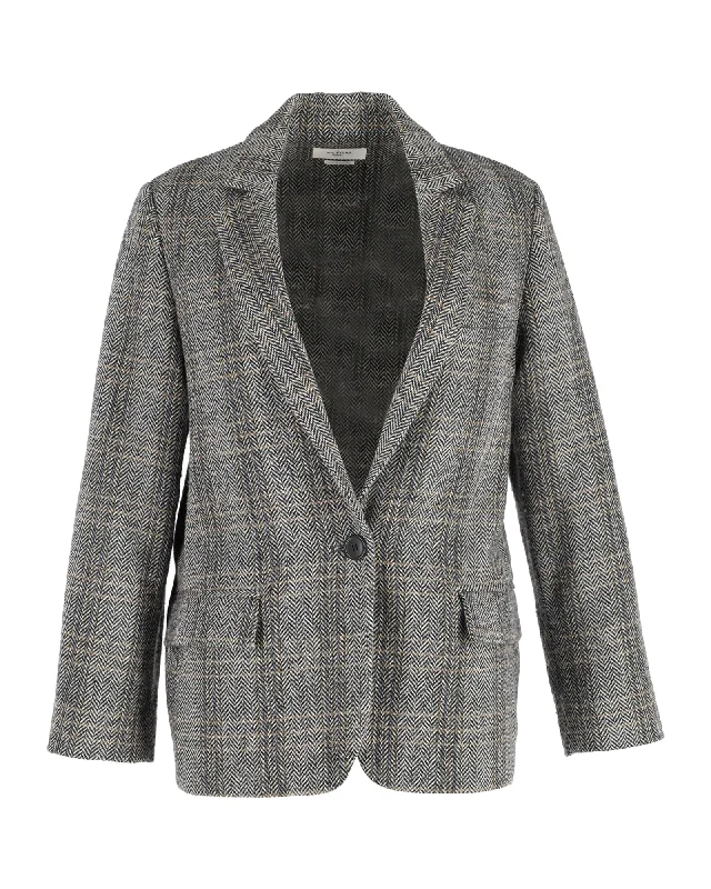 Single - Breasted Women's Tweed Blazers with Gold Buttons for a Classic Look Isabel Marant Etoile Charly Herringbone Blazer in Grey Wool Single - Breasted Women's Tweed Blazers with Gold Buttons for a Classic Look Isabel Marant Etoile Charly Herringbone Blazer in Grey Wool