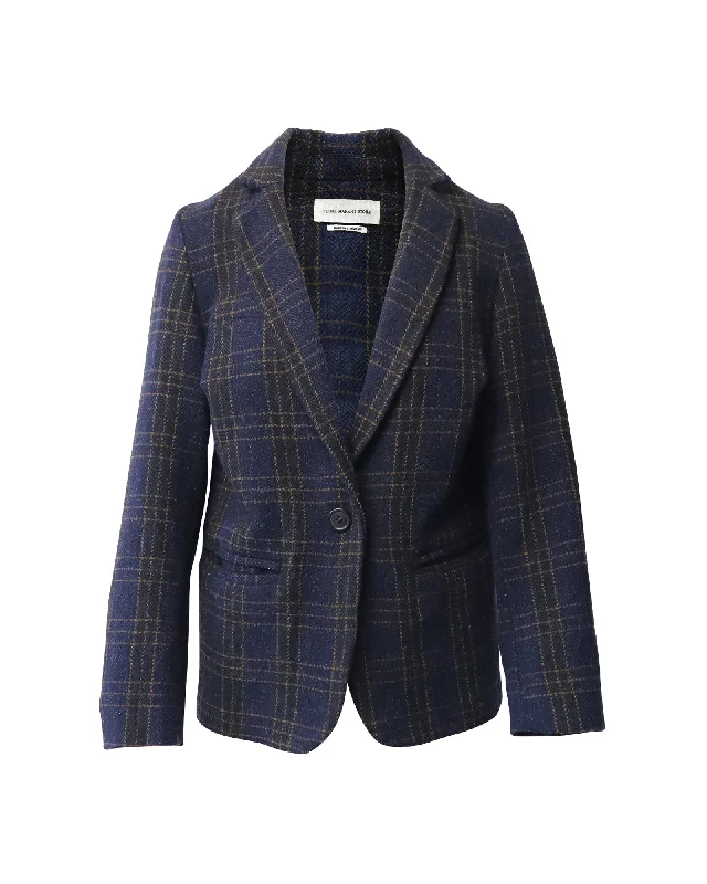 Single - Breasted Women's Corduroy Blazers in Mustard Yellow for an Autumn Vibe Isabel Marant Oversized Plaid Blazer in Navy Blue Wool Single - Breasted Women's Corduroy Blazers in Mustard Yellow for an Autumn Vibe Isabel Marant Oversized Plaid Blazer in Navy Blue Wool