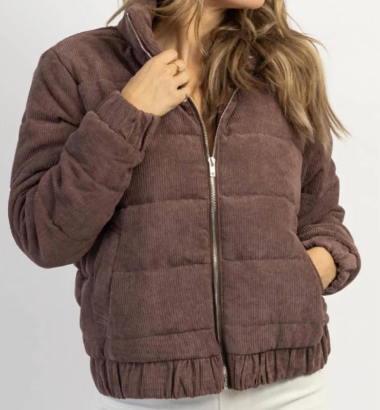 women's long - length down coat with free shipping​ Jenna Corduroy Puffer Jacket In Choco