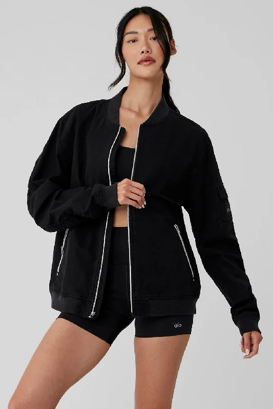 Quilted down women's coats with removable hoods for outdoor activities Division Ripstop Bomber Jacket - Black Quilted down women's coats with removable hoods for outdoor activities Division Ripstop Bomber Jacket - Black