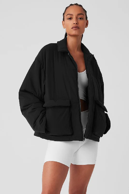 Women's cropped leather coats with silver studs for an edgy look Voyage Utility Cargo Jacket - Black Women's cropped leather coats with silver studs for an edgy look Voyage Utility Cargo Jacket - Black