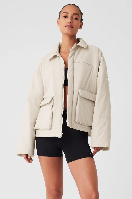 Checkered women's wool coats in a classic pattern for a timeless style Voyage Utility Cargo Jacket - Bone Checkered women's wool coats in a classic pattern for a timeless style Voyage Utility Cargo Jacket - Bone