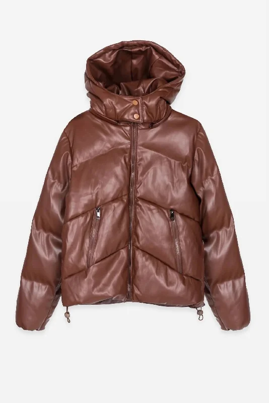 down coat for cycling in winter​ Maggiano Leather Puffer Jacket In Coffee