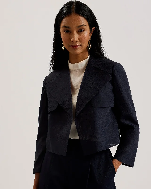 Women's faux fur coats in bright colors for a bold fashion statement Miki Tailored Organza Cropped Jacket Dk-Blue Women's faux fur coats in bright colors for a bold fashion statement Miki Tailored Organza Cropped Jacket Dk-Blue