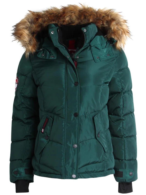 down coat for winter bird watching​ OLCW905EC Womens Faux Fur Trim Insulated Puffer Jacket