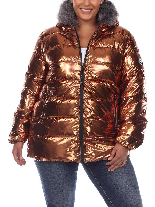 down coat for winter kayakers​ Plus Womens Faux Fur Cold Weather Puffer Jacket
