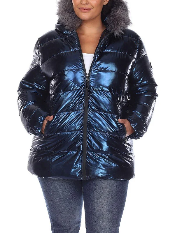 down coat for winter tennis players​ Plus Womens Metallic Cold Weather Puffer Jacket