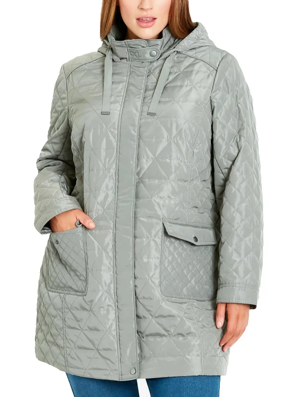 down coat for snowshoeing​ Plus Womens Puffer Long Sleeves Quilted Coat