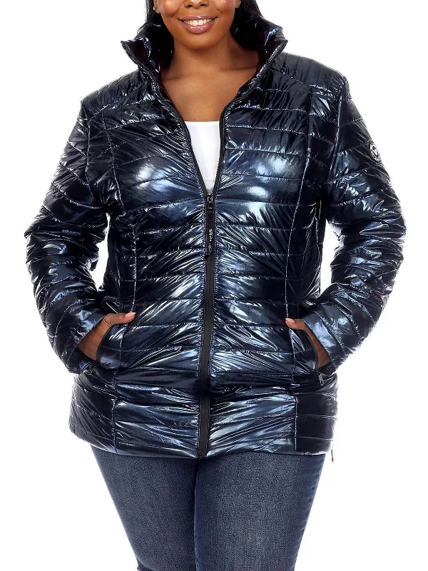 down coat for winter cross - country skiers​ Plus Womens Quilted Metallic Puffer Jacket