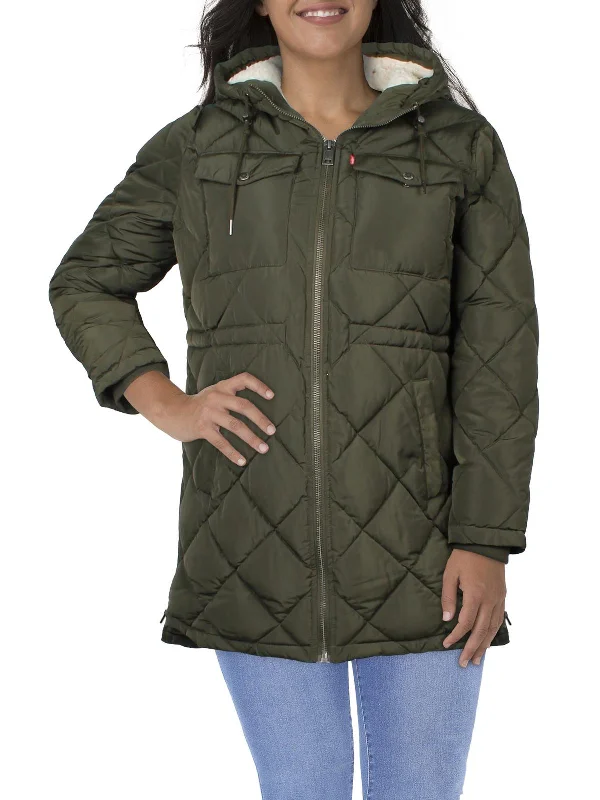 down coat with detachable fur trim​ Plus Womens Shearling Puffer Parka Coat