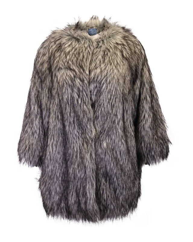 Women's Artificial Fur - Trimmed Ballet Flats​ Prada Open Faux Fur Coat in Grey Acrylic