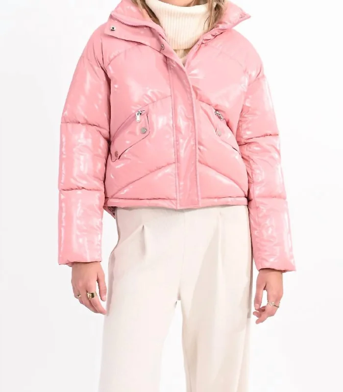 women's long - length down coat with free shipping​ Puffer Down Jacket In Pink