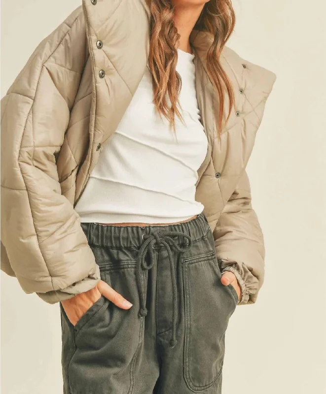 down coat for seniors with easy - to - use closures​ Quilted Nylon Puffer In Taupe